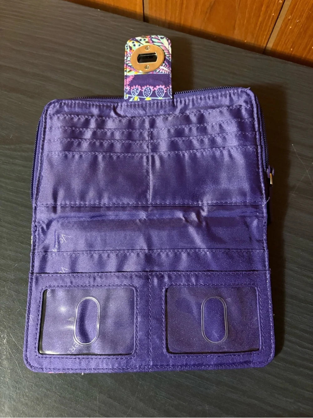 Vera Bradley Purple Floral Quilted Zip Phone Wallet with Yellow Accents - Picture 4 of 5